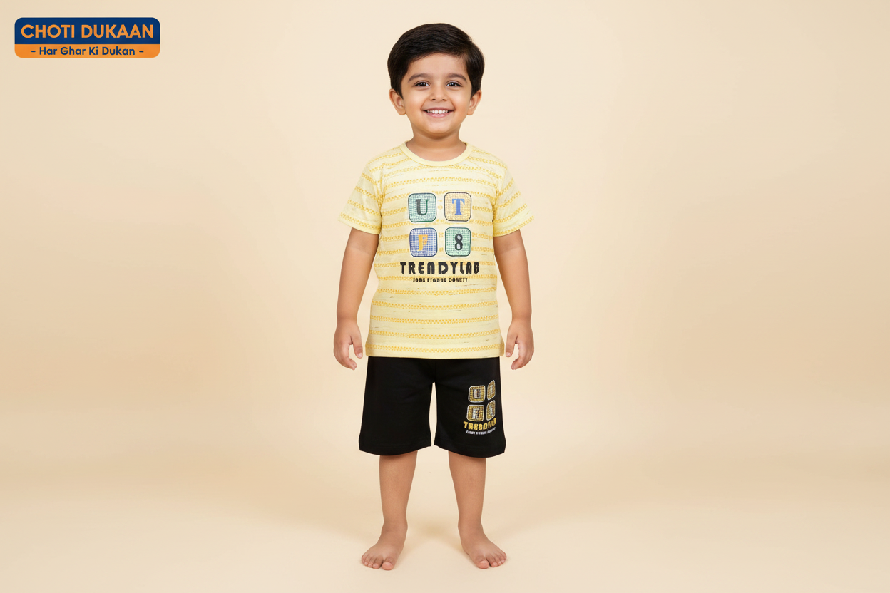 2 Year Old Boy in Yellow Trendylab Suit