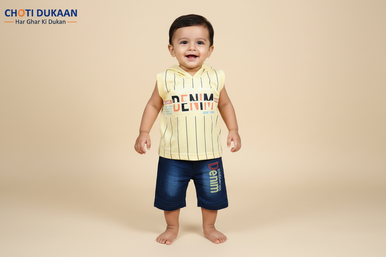 6 Month Slim Baby in Yellow Denim Suit