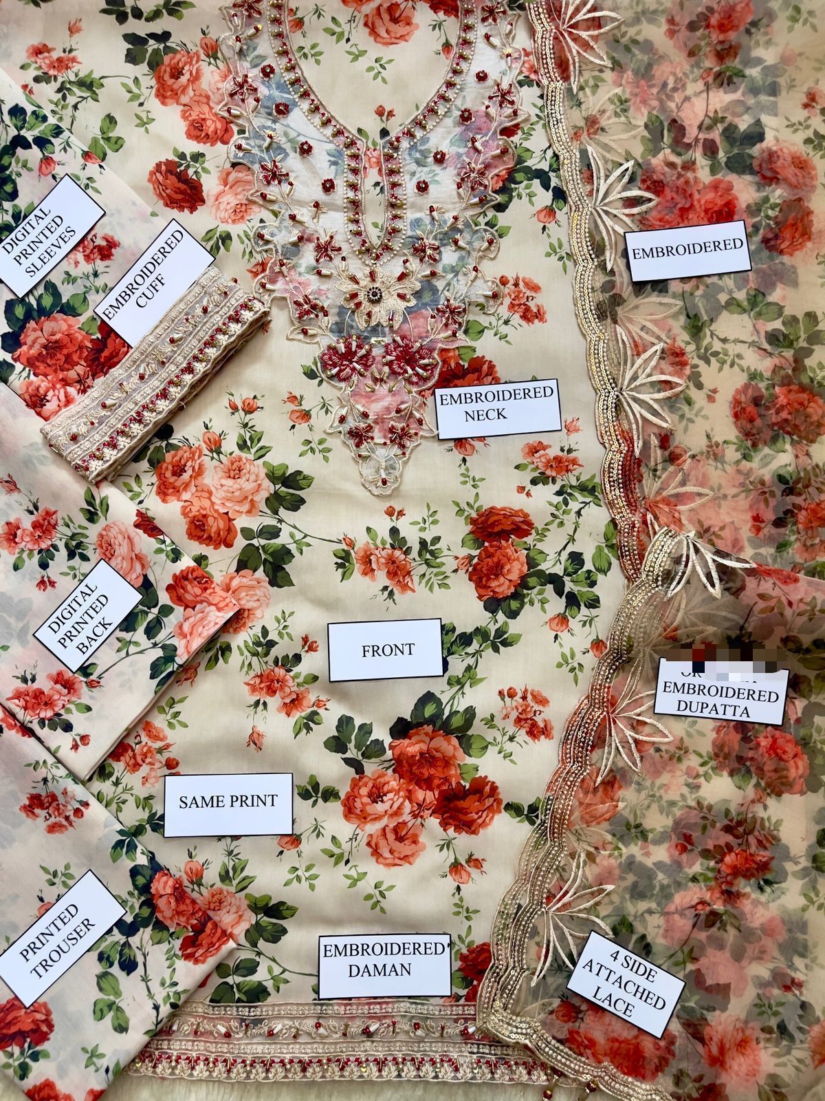 3 Pc EMBROIDERED DIGITAL SWIS LAWN Suit