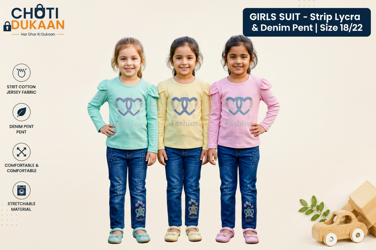 Joint - Girls Strip Lycra Denim Suit