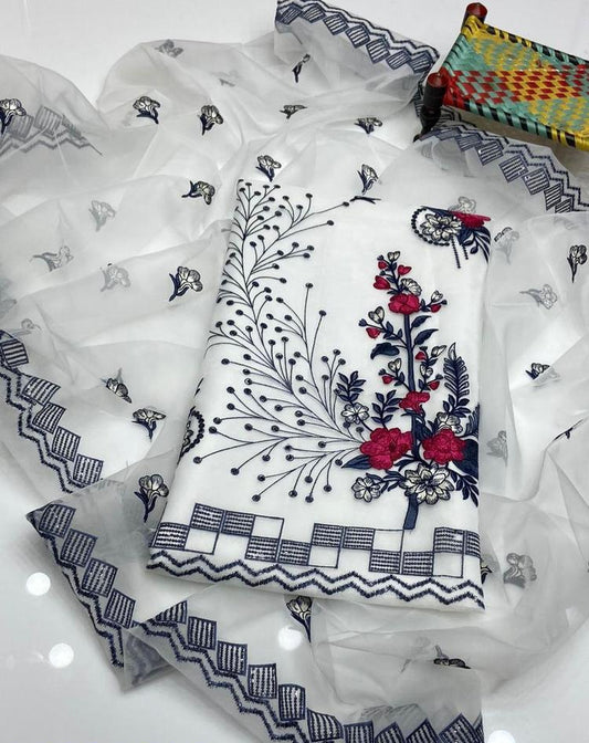 2 Pcs Women's Unstitched embroidered Khaddi Net suit