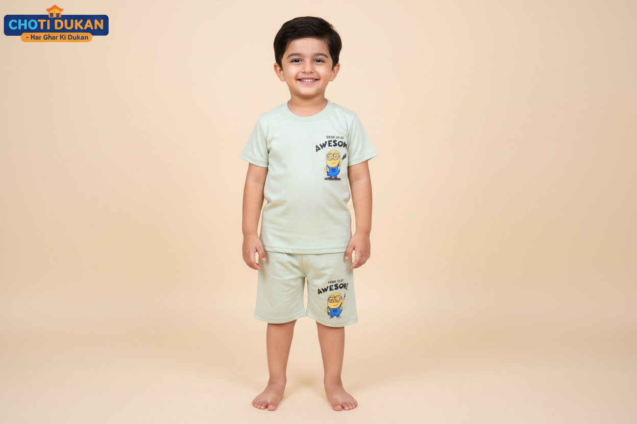 2 Year Old Boy in Mint Green Minion Suit