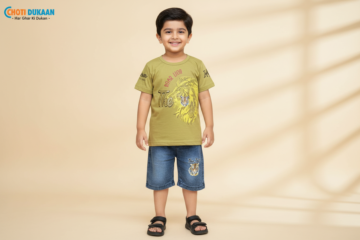 3 Year Old Boy in Olive Green Roar Lion Suit