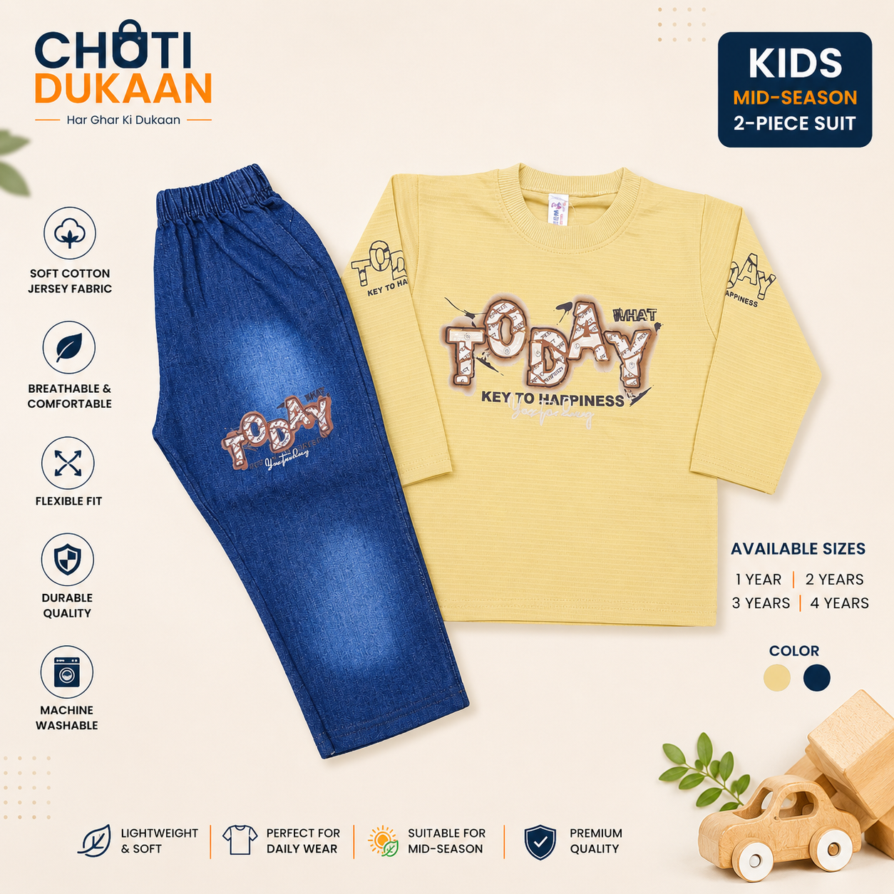Kids Dry Fit T-Shirt & Denim Trouser Set | Mid-Season Boys Outfit | 1-4 Years