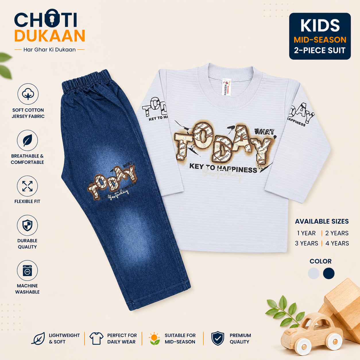 Kids Dry Fit T-Shirt & Denim Trouser Set | Mid-Season Boys Outfit | 1-4 Years