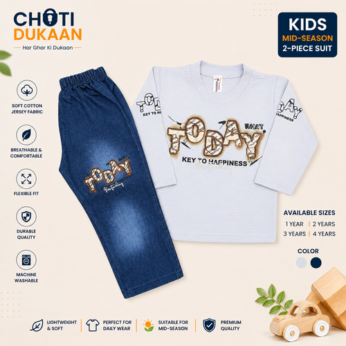 Kids Dry Fit T-Shirt & Denim Trouser Set | Mid-Season Boys Outfit | 1-4 Years