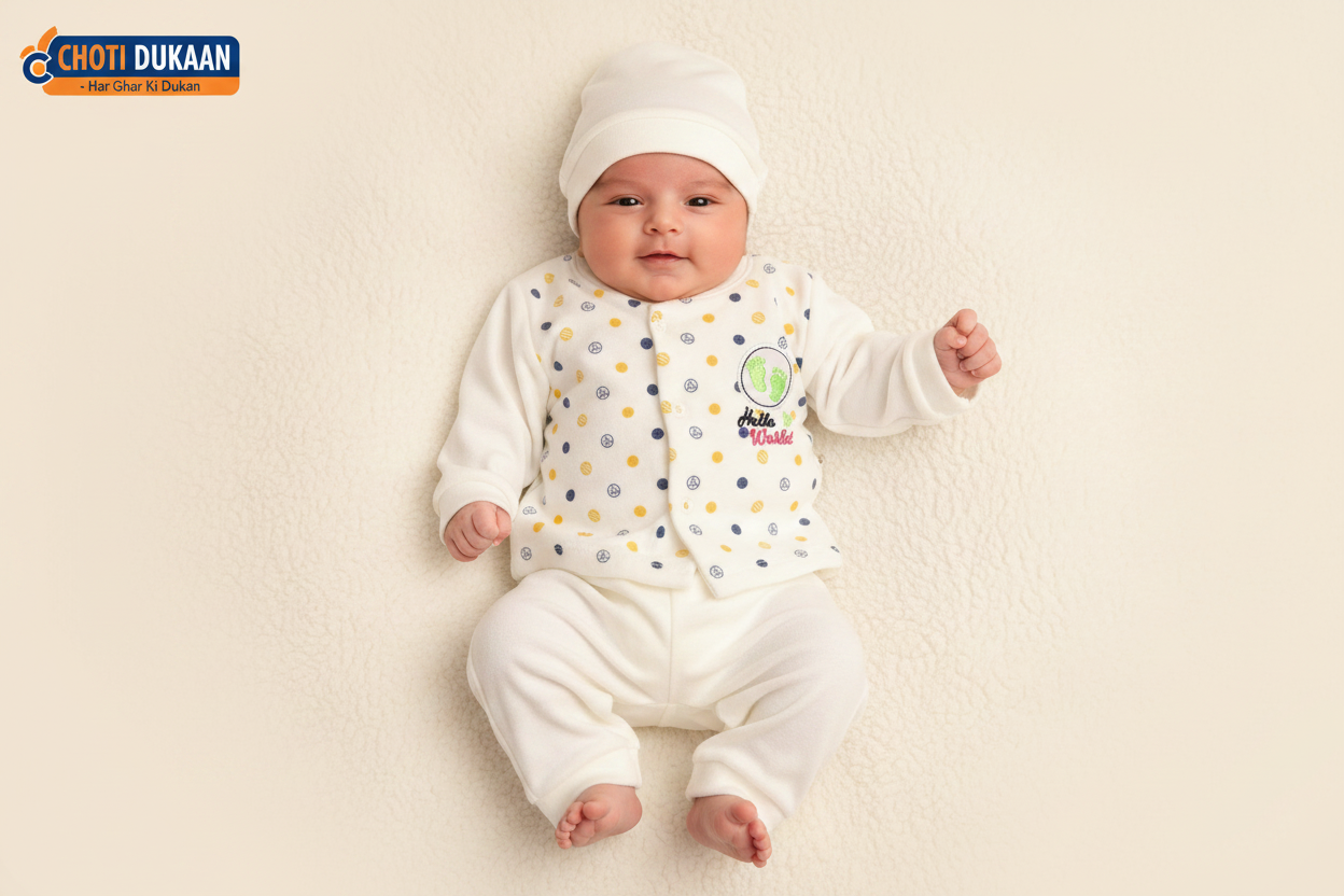 Newborn Baby in White Set - Bare Feet Visible